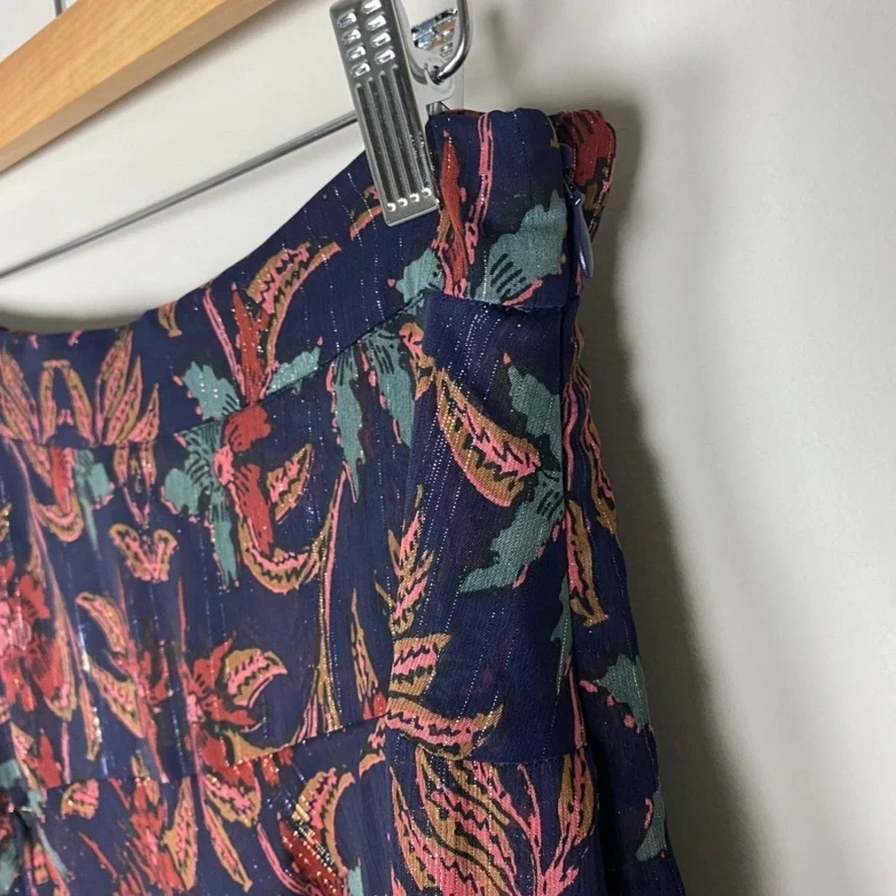 Soft Surroundings Floral Midi Skirt Metallic‎ Ruffle Tiered Small Boho